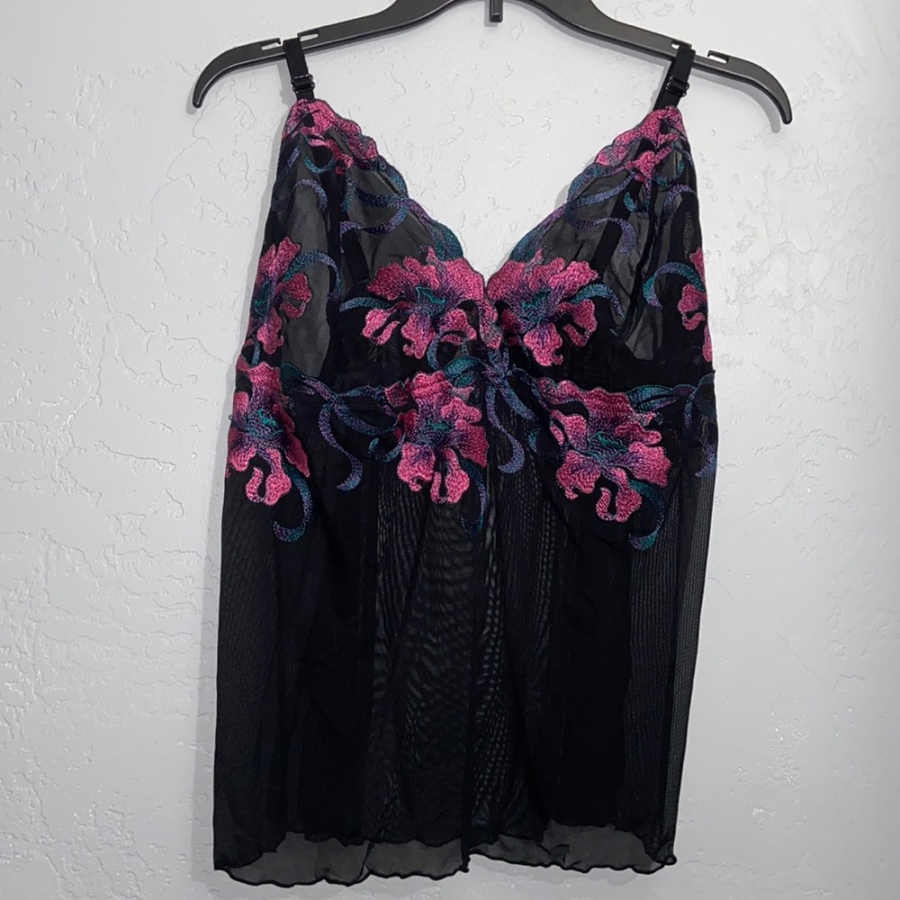 NWT Cacique Babydoll Lingerie Top Sexy Embroidery Detail Adjustable Straps 18/20